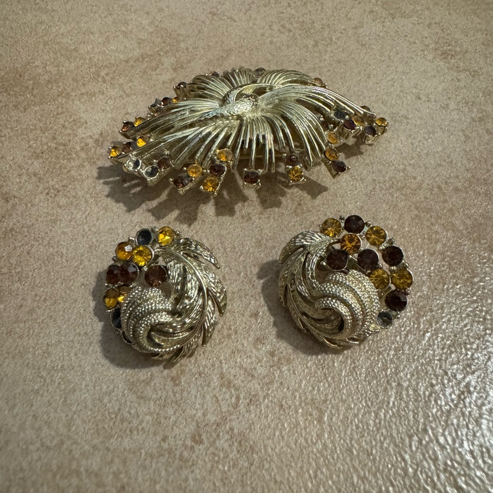 Vintage broach and clip on earrings